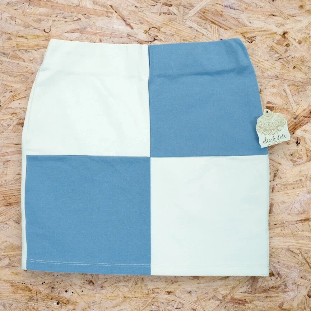 NWT Altar'd State Plaid Mini Skirt Size Small Women's Ivory‎ Chambray MSRP $60